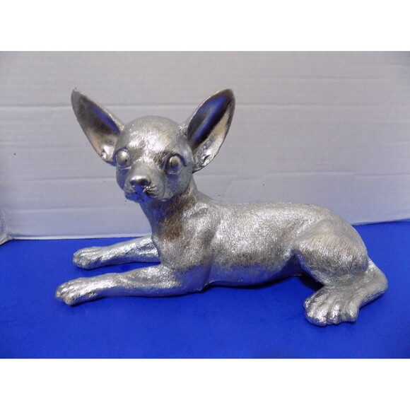 NEW Chihuahua Statue Figurine Dog Silver Color Modern Art Home Decor Statue - Picture 4 of 5
